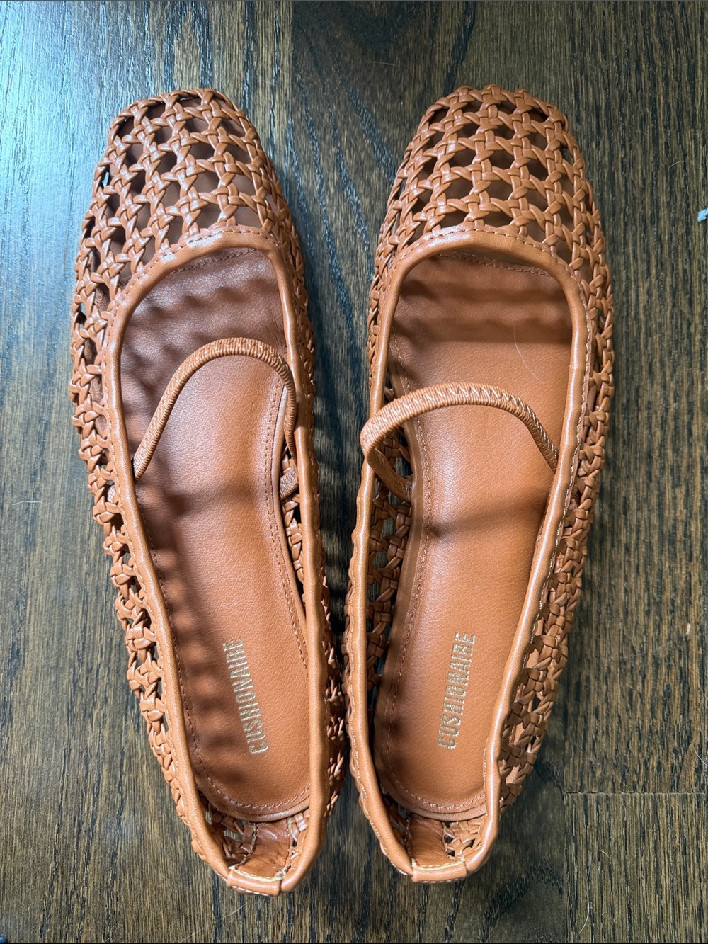 Woven Mary Jane Flats in Cognac Brown